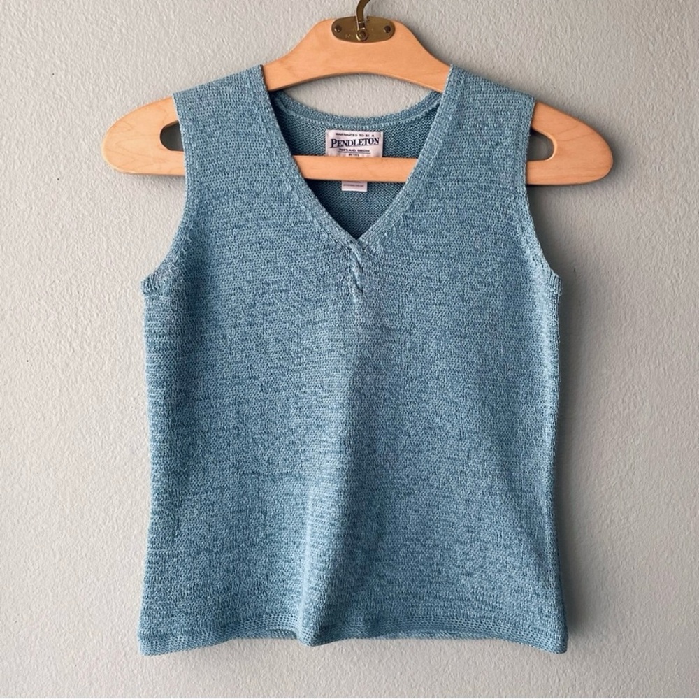 Pendleton Sky Blue Knit V-Neck Tank Top